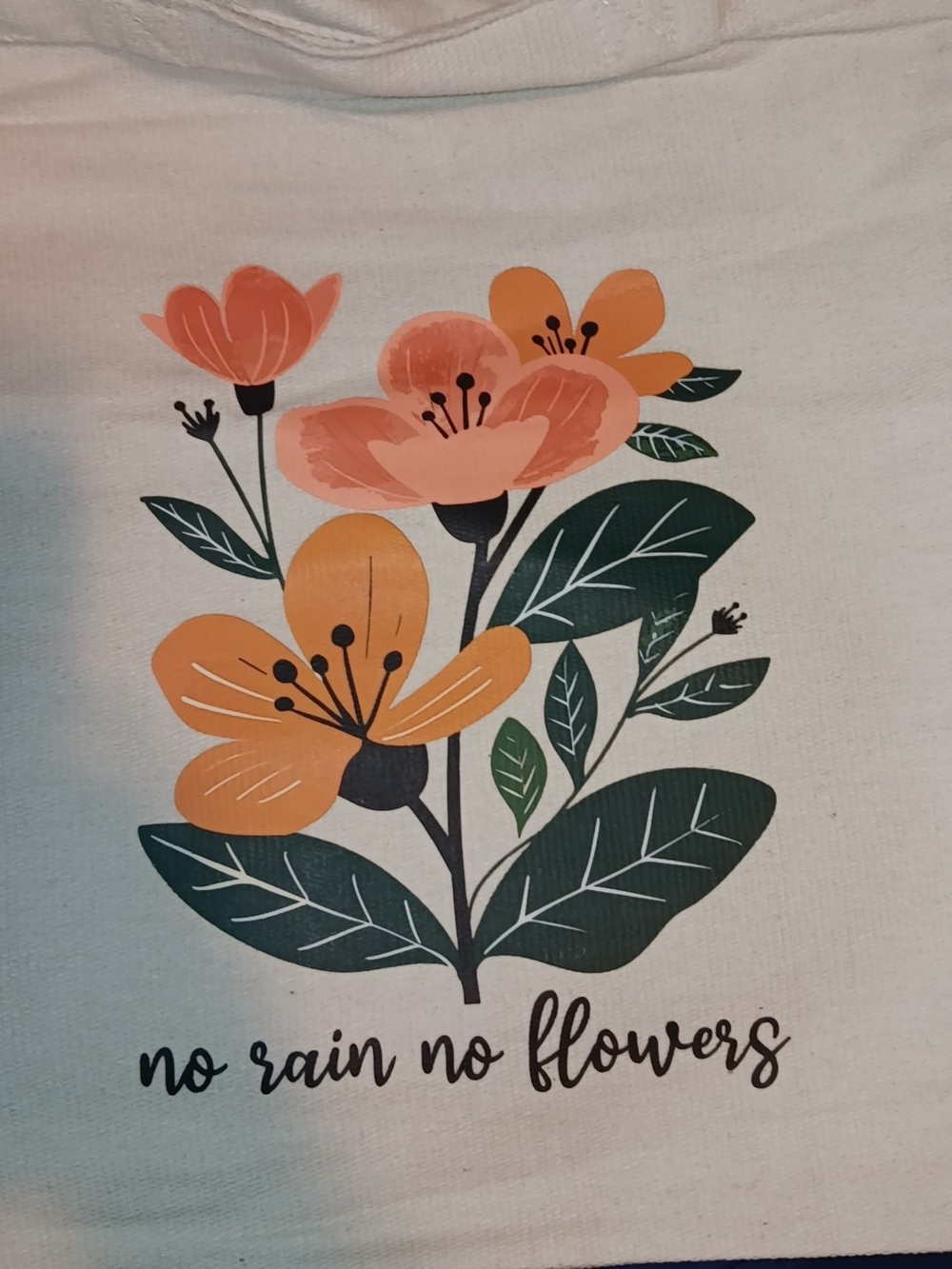 No Rain No Flowers Floral Tote Bag - Orange Bloom